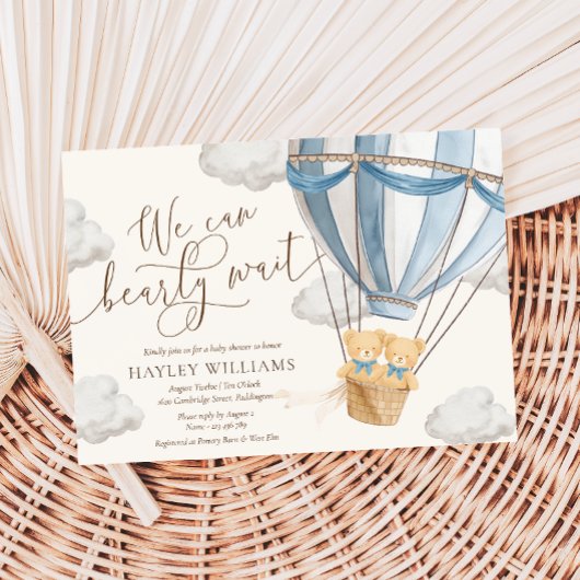 We Can Bearly Wait Twins Baby Shower Invitation Kaart