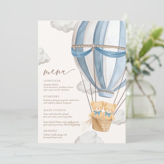 We Can Bearly Wait Twins Baby Shower  Menu (Staand voorkant)