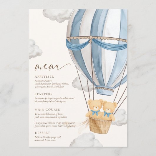 We Can Bearly Wait Twins Baby Shower  Menu (Voorkant)