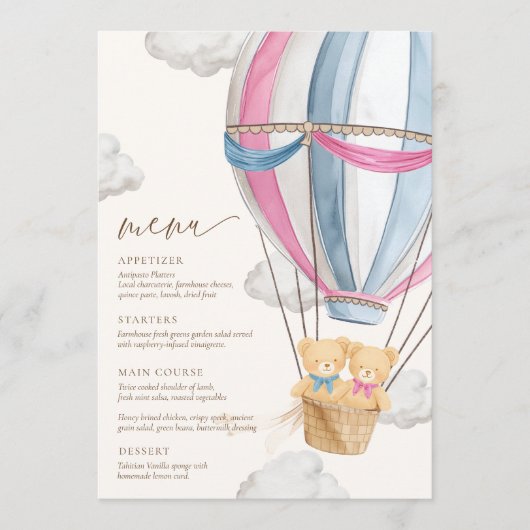 We Can Bearly Wait Twins Baby Shower  Menu (Voorkant)