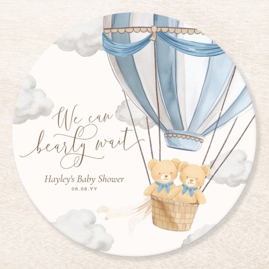 We Can Bearly Wait Twins Baby Shower Ronde Kartonnen Onderzetter (Voorkant)