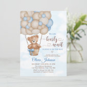 We Can Bearly Wait Warmeluchtballon Baby Shower Kaart (Staand voorkant)