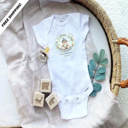 We can Bearly Wait Watercolor Blauwe Beer Babyshow Romper