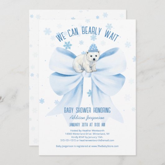 We Can Bearly Wait Winter Polar Bear Baby Shower Kaart (Voorkant / Achterkant)