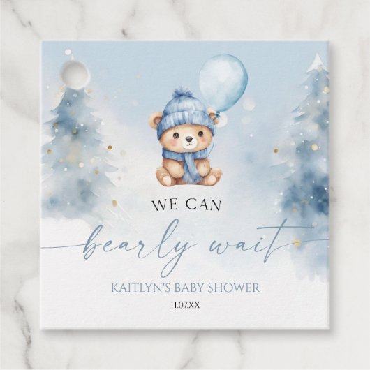 We Can Bearly Wait Winter Teddy Bear Baby Shower Bedankjes Labels (Voorkant)