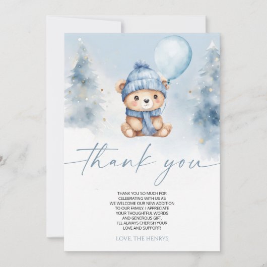 We Can Bearly Wait Winter Teddy Bear Baby Shower Bedankkaart (Voorkant)