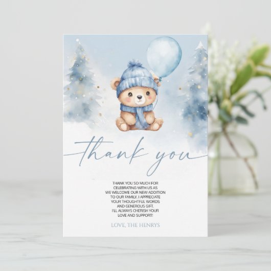 We Can Bearly Wait Winter Teddy Bear Baby Shower Bedankkaart (Staand voorkant)