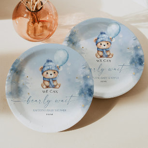 We Can Bearly Wait Winter Teddy Beer Baby Shower Papieren Bordje