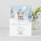 We Can Bearly Wait Winter Teddybeer Babyshower Kaart (Staand voorkant)