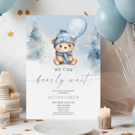 We Can Bearly Wait Winter Teddybeer Babyshower Kaart