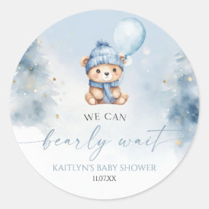 We Can Bearly Wait Winter Teddybeer Babyshower Ronde Sticker