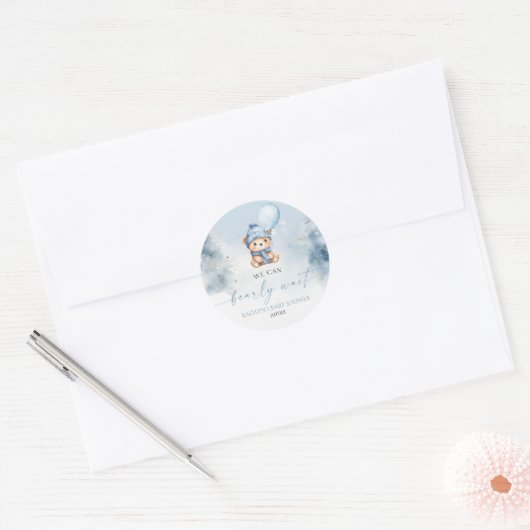 We Can Bearly Wait Winter Teddybeer Babyshower Ronde Sticker (Envelop)