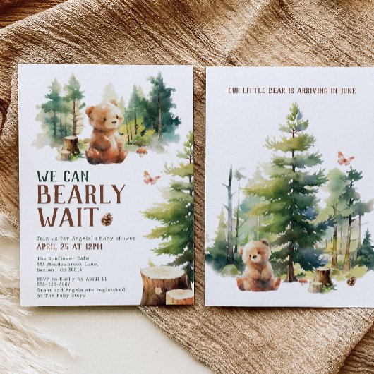 We Can Bearly Wait Woodland Baby Shower Invitation Kaart