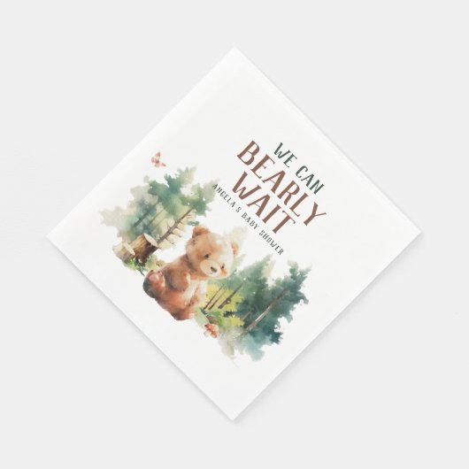 We Can Bearly Wait Woodland Baby Shower Napkins Servet (Hoek)