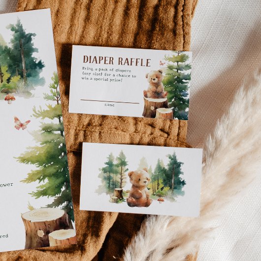 We Can Bearly Wait Woodland Diaper Raffle Cards Informatiekaartje