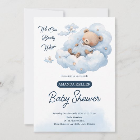 We Can Beary Wait - Schattige blauw Beer Baby show Kaart (Voorkant)