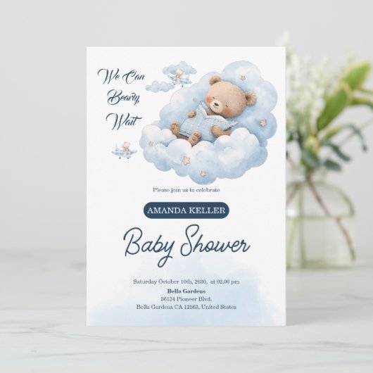 We Can Beary Wait - Schattige blauw Beer Baby show Kaart (Staand voorkant)