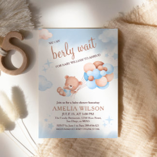 We Can Berly Wait Teddy Bear Balloons Pastel Baby  Kaart