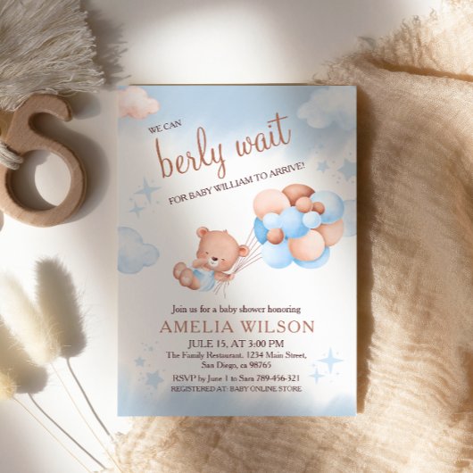 We Can Berly Wait Teddy Bear Balloons Pastel Baby  Kaart