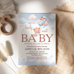 We Can Berly Wait Teddybeer Blauwe Baby Shower Kaart