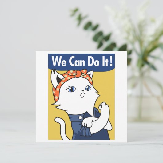 We Can Do It! White Cat Rosie the Riveter (Staand voorkant)