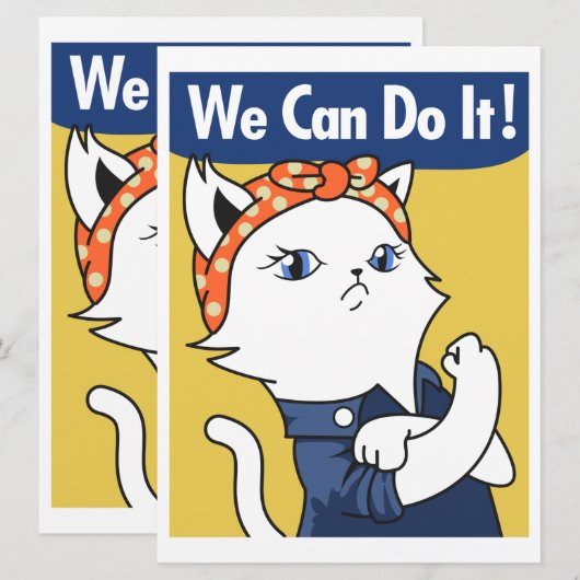 We Can Do It! White Cat Rosie the Riveter (Voorkant / Achterkant)