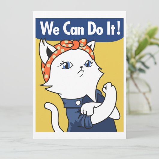 We Can Do It! White Cat Rosie the Riveter (Staand voorkant)