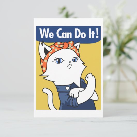 We Can Do It! White Cat Rosie the Riveter (Staand voorkant)