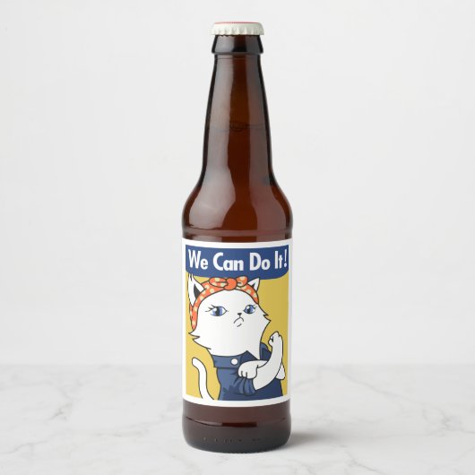 We Can Do It! White Cat Rosie the Riveter Bier Etiket (Voorkant)