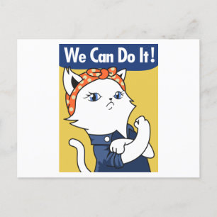 We Can Do It! White Cat Rosie the Riveter Briefkaart