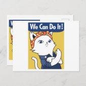 We Can Do It! White Cat Rosie the Riveter Briefkaart (Voorkant / Achterkant)