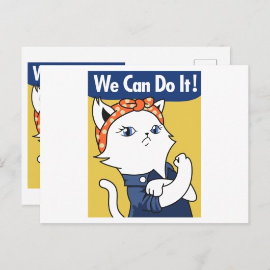 We Can Do It! White Cat Rosie the Riveter Briefkaart (Voorkant / Achterkant)