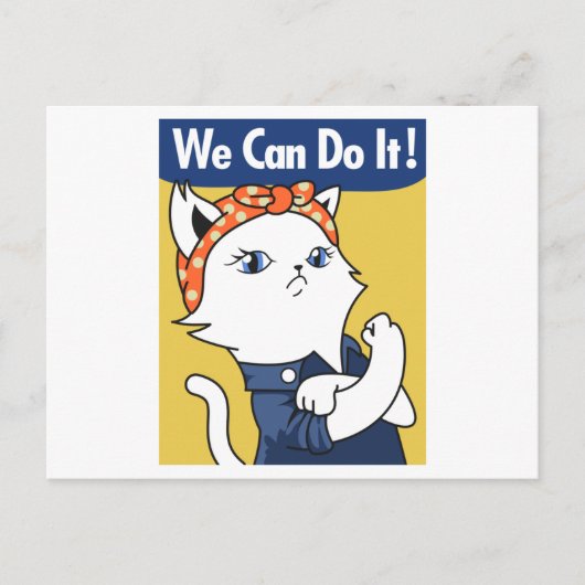 We Can Do It! White Cat Rosie the Riveter Briefkaart (Voorkant)