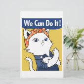 We Can Do It! White Cat Rosie the Riveter Briefpapier (Staand voorkant)