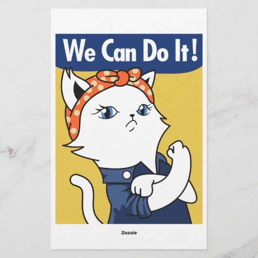 We Can Do It! White Cat Rosie the Riveter Briefpapier (Achterkant)