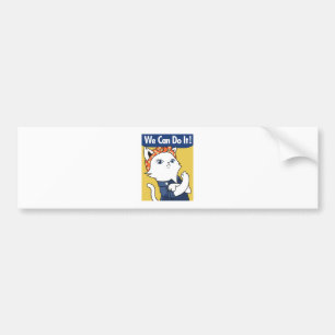 We Can Do It! White Cat Rosie the Riveter Bumpersticker