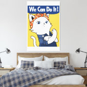 We Can Do It! White Cat Rosie the Riveter Canvas Afdruk (Insitu (Slaapkamer))
