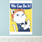 We Can Do It! White Cat Rosie the Riveter Canvas Afdruk (Insitu (Houten vloer))
