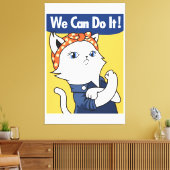 We Can Do It! White Cat Rosie the Riveter Canvas Afdruk (Insitu (Woonkamer))