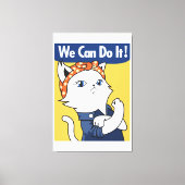 We Can Do It! White Cat Rosie the Riveter Canvas Afdruk (Voorkant)