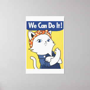 We Can Do It! White Cat Rosie the Riveter Canvas Afdruk