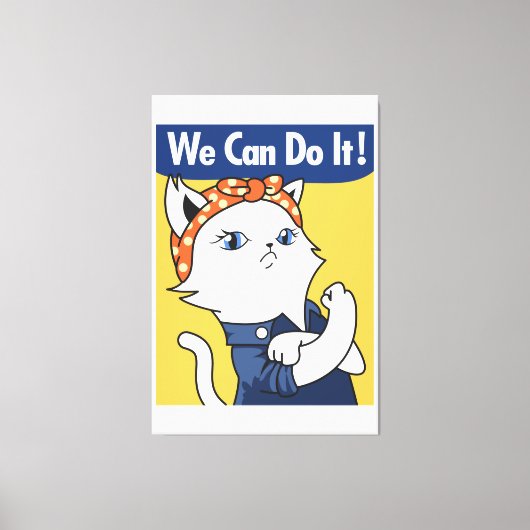 We Can Do It! White Cat Rosie the Riveter Canvas Afdruk (Voorkant)