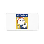 We Can Do It! White Cat Rosie the Riveter Etiket (Voorkant)