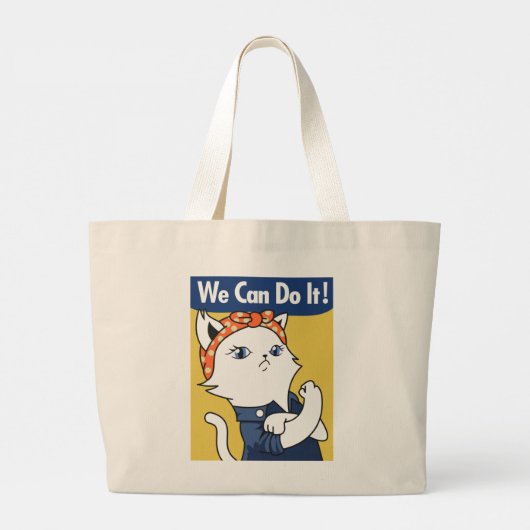 We Can Do It! White Cat Rosie the Riveter Grote Tote Bag (Achterkant)