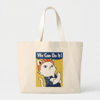 We Can Do It! White Cat Rosie the Riveter Grote Tote Bag