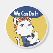 We Can Do It! White Cat Rosie the Riveter Magneet (Voorkant)