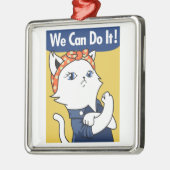 We Can Do It! White Cat Rosie the Riveter Metalen Ornament (Links)