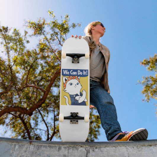 We Can Do It! White Cat Rosie the Riveter Persoonlijk Skateboard (Buiten 1)