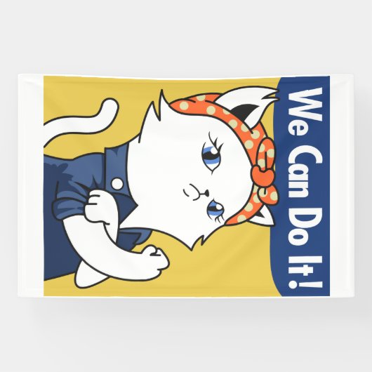 We Can Do It! White Cat Rosie the Riveter Spandoek (Horizontaal)