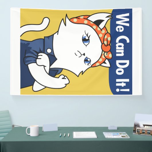 We Can Do It! White Cat Rosie the Riveter Spandoek (Beurs)